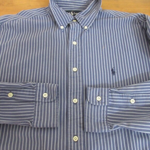 Ralph Lauren Mens Shirt Large Blaire Blue Stripe Button Front Long Sleeve Preppy - Picture 7 of 7